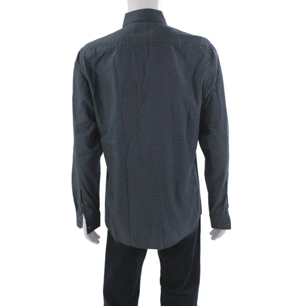 Gucci Mens Cotton Geometric Print Collared Button-Down Shirt Blue Size 42